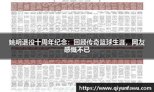 姚明退役十周年纪念：回顾传奇篮球生涯，网友感慨不已